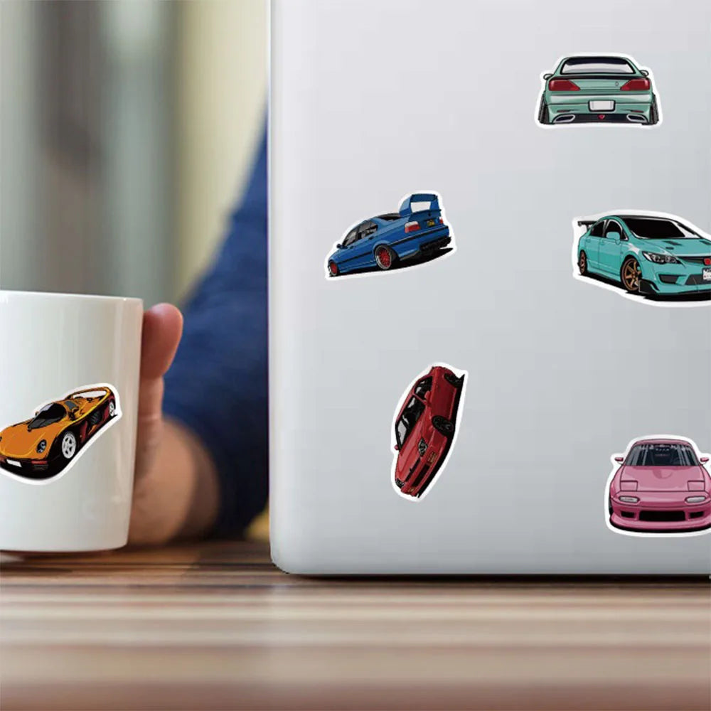 100PCS Cartoon JDM Racing Car Collection Graffiti Stickers DIY Classic Travel Bag Decoration Stickers