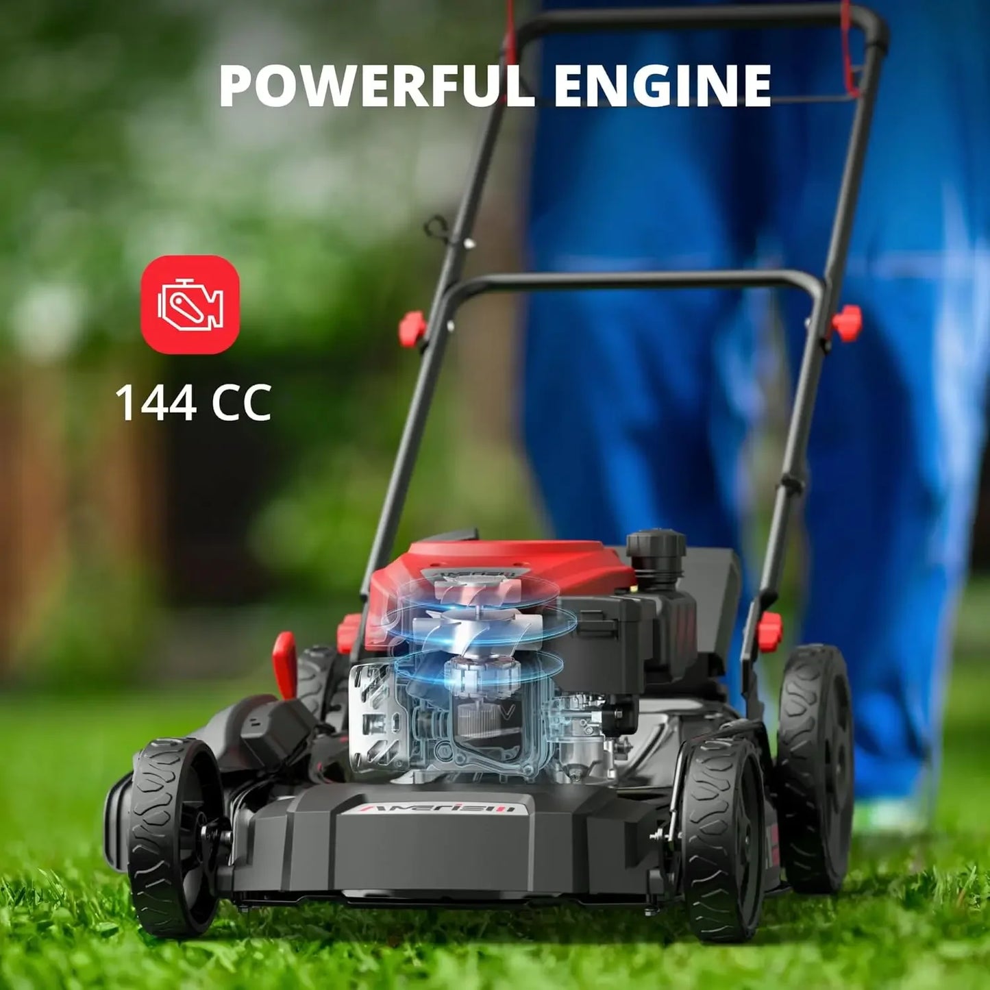 Bestseller21 Inch Gas Push Lawn Mower, 2-in-1 Mulching & Side Discharge, 144cc 4-Stroke OHV Engine, 6-Position Height Adjustment