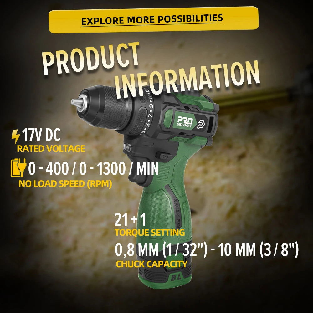 17V Brushless Electric Drill 55NM  Mini  Screwdriver Li-ion Battery 5pcs Bit  Drill By PROSTORMER