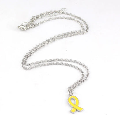 10PCS Lot Stainless Steel Chain with Yellow Pink Ribbon Hope Pendant Necklace Breast Cancer Awareness Jewelry