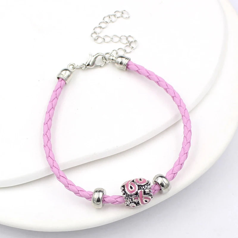 10PCS Lot Wholesale Breast Cancer Yellow Pink Ribbon Charm PU Braid Leather Bracelets For Women Jewelry Awareness Pulsera