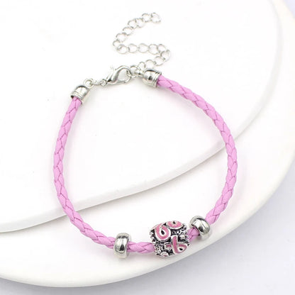 10PCS Lot Wholesale Breast Cancer Yellow Pink Ribbon Charm PU Braid Leather Bracelets For Women Jewelry Awareness Pulsera