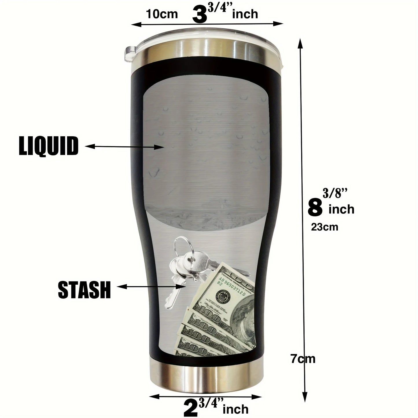 1PC Diversion Safe Coffee Tumbler Stainless Steel Material Mug with Color Coating Bottom Compartment Storage for Cash