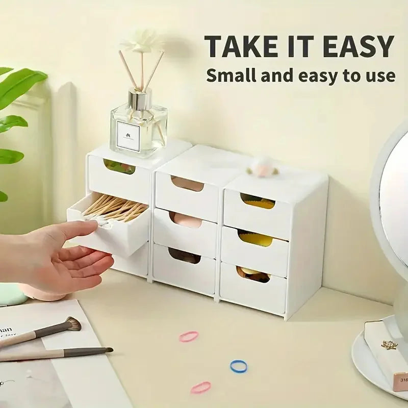 3-Tier Plastic Cosmetic Storage Box Organizer with Drawers Multifunctional