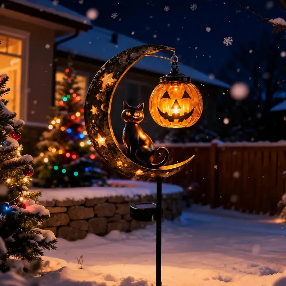 Solar Halloween Lights Halloween Stake Lights Jack-o-lantern Moon Cat Silhouette Waterproof
