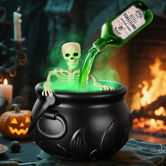 1Set Halloween WitchCauldron with LED Light & Fog Mist Maker  Skeleton Decor