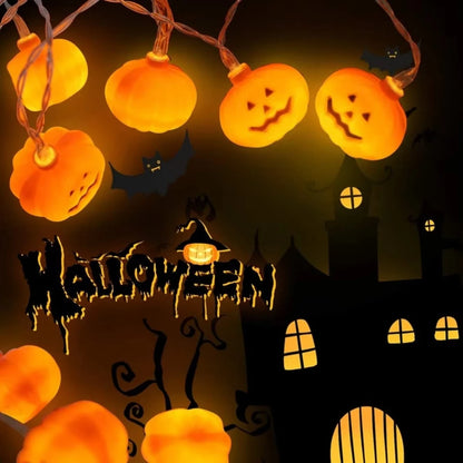 Halloween Spooky Pumpkin Shape LED String Lights Battery Operated Warm Glow Lamp Multi Scene Decor