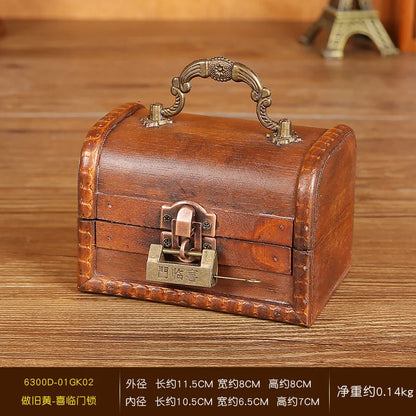 New retro storage wooden box necklace earrings jewelry password lock storage box