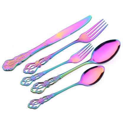 6/30Pcs Royal Colorful Dinnerware Set Knife Dessert Fork Spoon Cutlery Set Stainless Steel