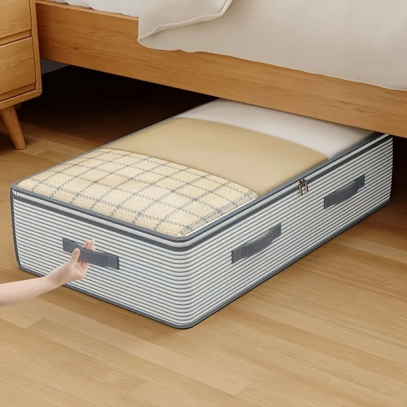 Large Capacity Clothes Storage Bag Heavy Duty Non-woven Organizer Box Clear Window for Comforters Blankets Bedding Under Bed