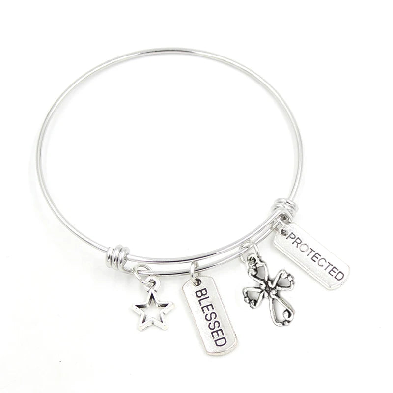 Inspiration Bracelet Stainless Steel Bangle Alloy never give up Hope Faith Believe Charm Bracelet Bangles For Women Gift Pulsera