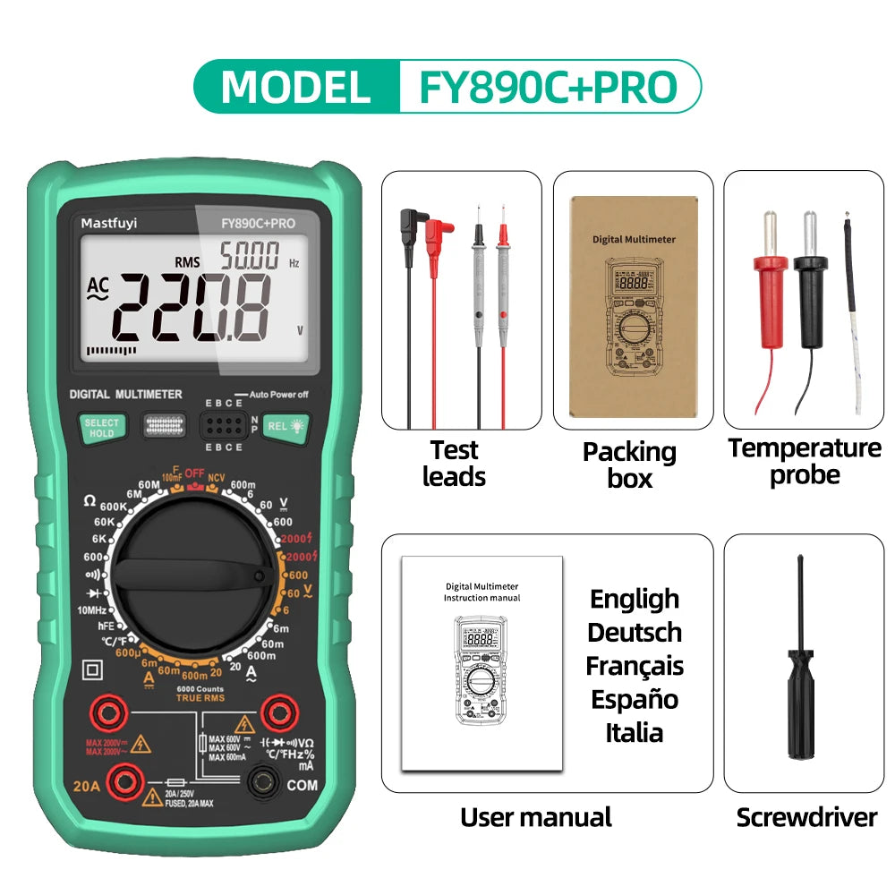 MASTFUYI 2000V 20A Extra-Large Range Dig Multifunctional All-in-One Machine