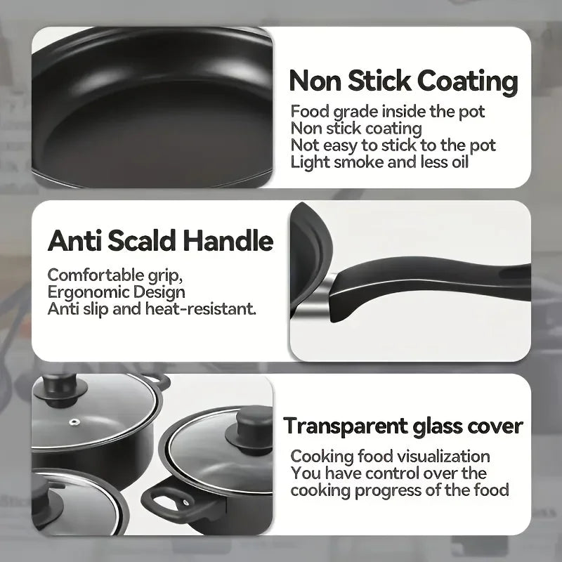 13-Piece Nonstick Cookware Set Black - Induction Compatible Pot Pan Set with Frying Pan & Utensils