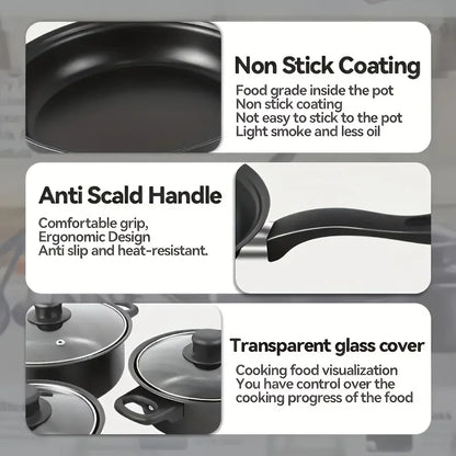 13-Piece Nonstick Cookware Set Black - Induction Compatible Pot Pan Set with Frying Pan & Utensils