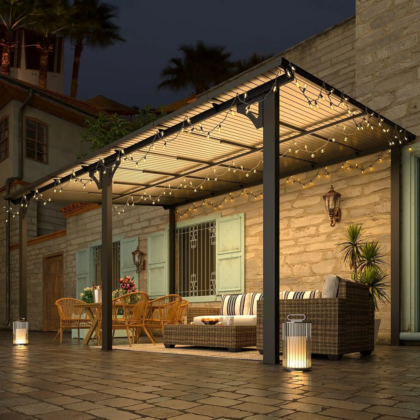 14' x 10' Gazebo for Patio, Hard Top Lean to Gazebo Pergola with Roof (140 Sq.Ft Shaded), Large Wall-Mounted Heavy, Customized