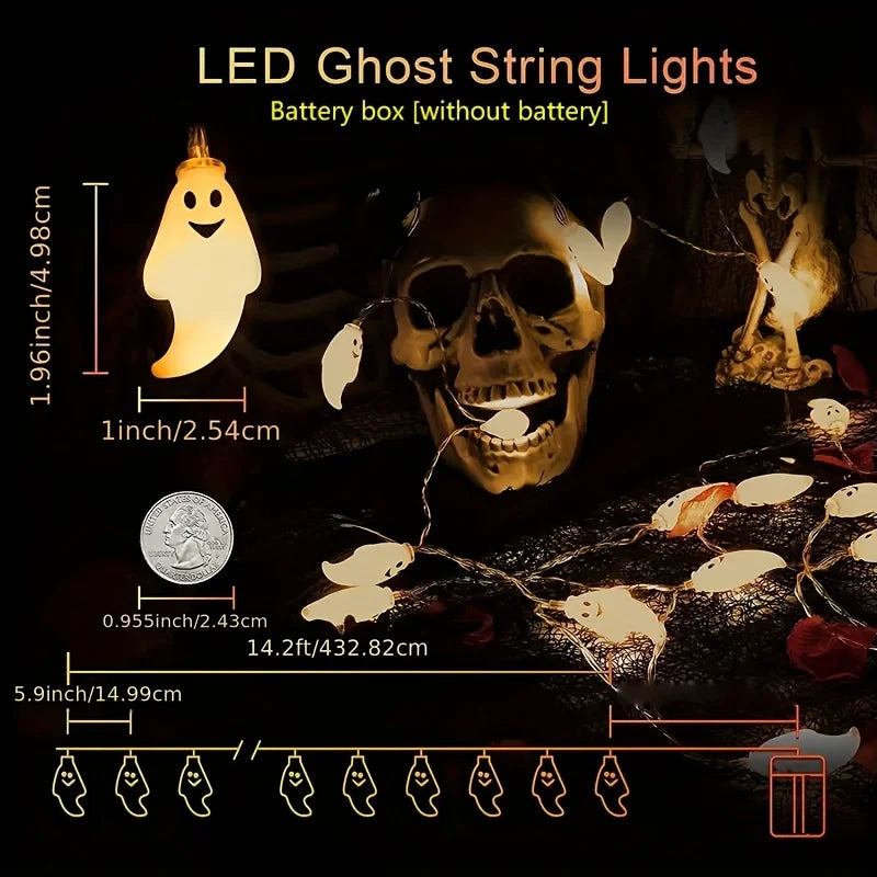 Halloween Ghost Shape LED Fairy Lights Battery Operated Spooky Glow String Horror Decor Prop For Home Holidays Party Decor Lamp