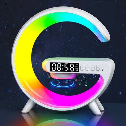 Multifunction Wireless Charger Stand Pad RGB Light Alarm Clock Speaker Fast Charging Dock Station
