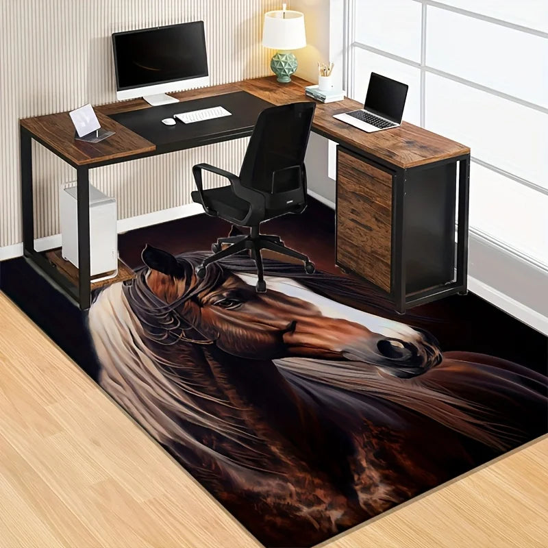 Elegant Horse Portrait Rug for Elegant Living Spaces,Realistic Equine Art Carpet, Classic Home Decor Items Skid resistant carpet