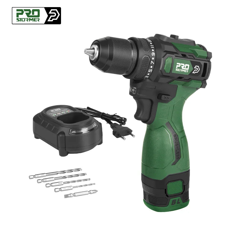 17V Brushless Electric Drill 55NM  Mini  Screwdriver Li-ion Battery 5pcs Bit  Drill By PROSTORMER