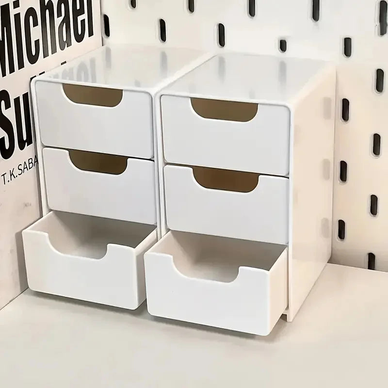 3-Tier Plastic Cosmetic Storage Box Organizer with Drawers Multifunctional