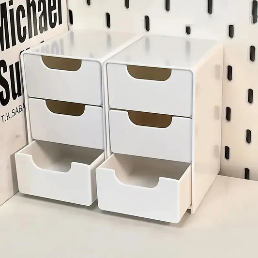 3-Tier Plastic Cosmetic Storage Box Organizer with Drawers Multifunctional