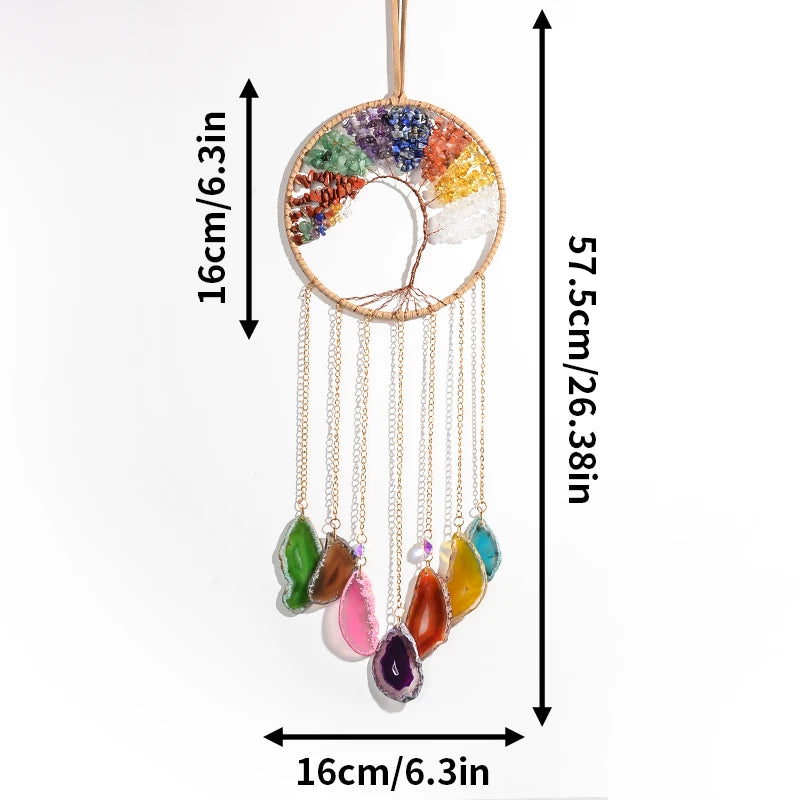 Tree of Life 7 Chakra Stone Dream Catcher Healing Crystal Gift,
