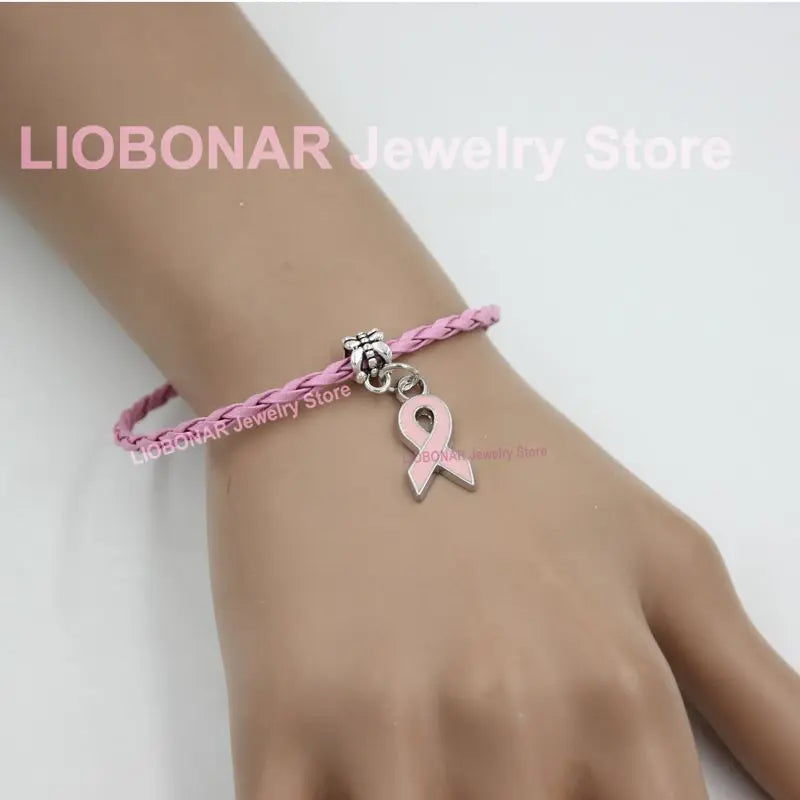 10PCS Lot Wholesale Breast Cancer Yellow Pink Ribbon Charm PU Braid Leather Bracelets For Women Jewelry Awareness Pulsera