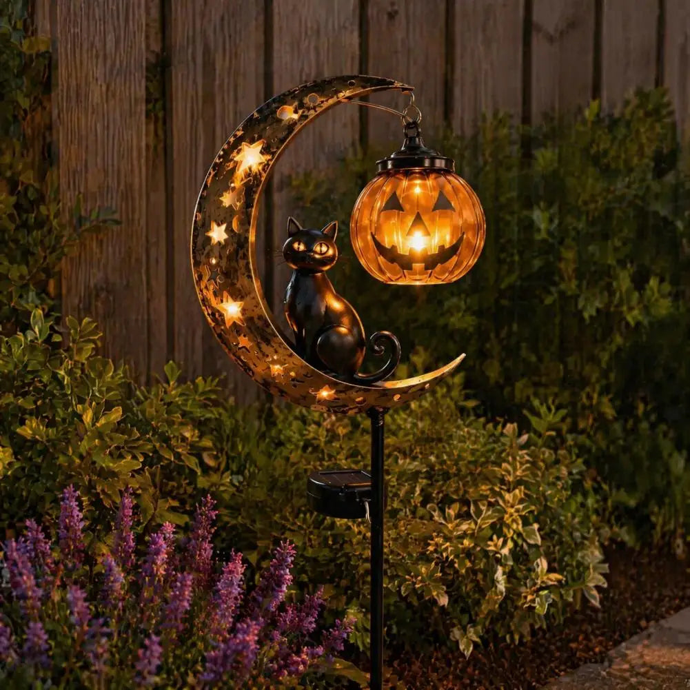 Solar Halloween Lights Halloween Stake Lights Jack-o-lantern Moon Cat Silhouette Waterproof