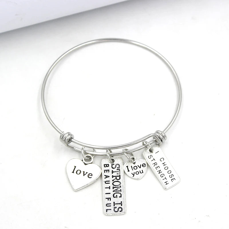 Inspiration Bracelet Stainless Steel Bangle Alloy never give up Hope Faith Believe Charm Bracelet Bangles For Women Gift Pulsera