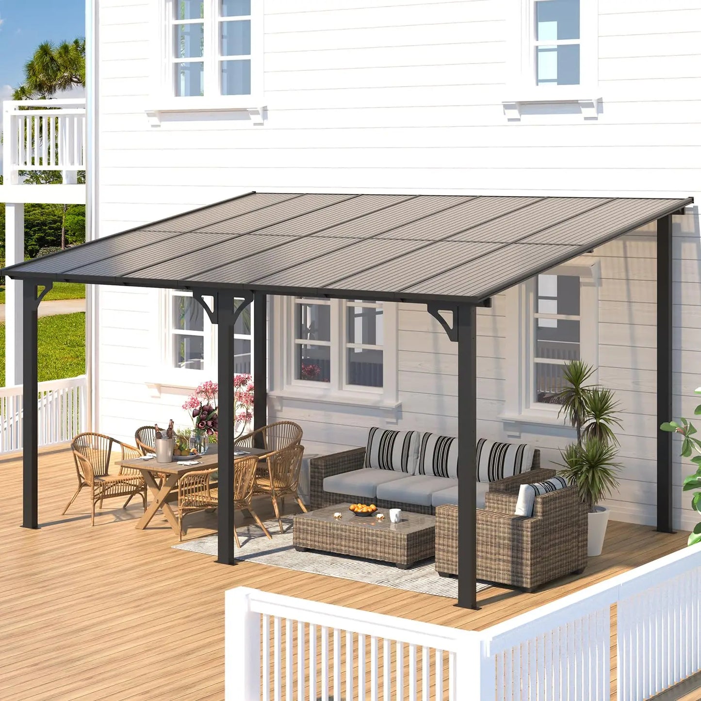 14' x 10' Gazebo for Patio, Hard Top Lean to Gazebo Pergola with Roof (140 Sq.Ft Shaded), Large Wall-Mounted Heavy, Customized
