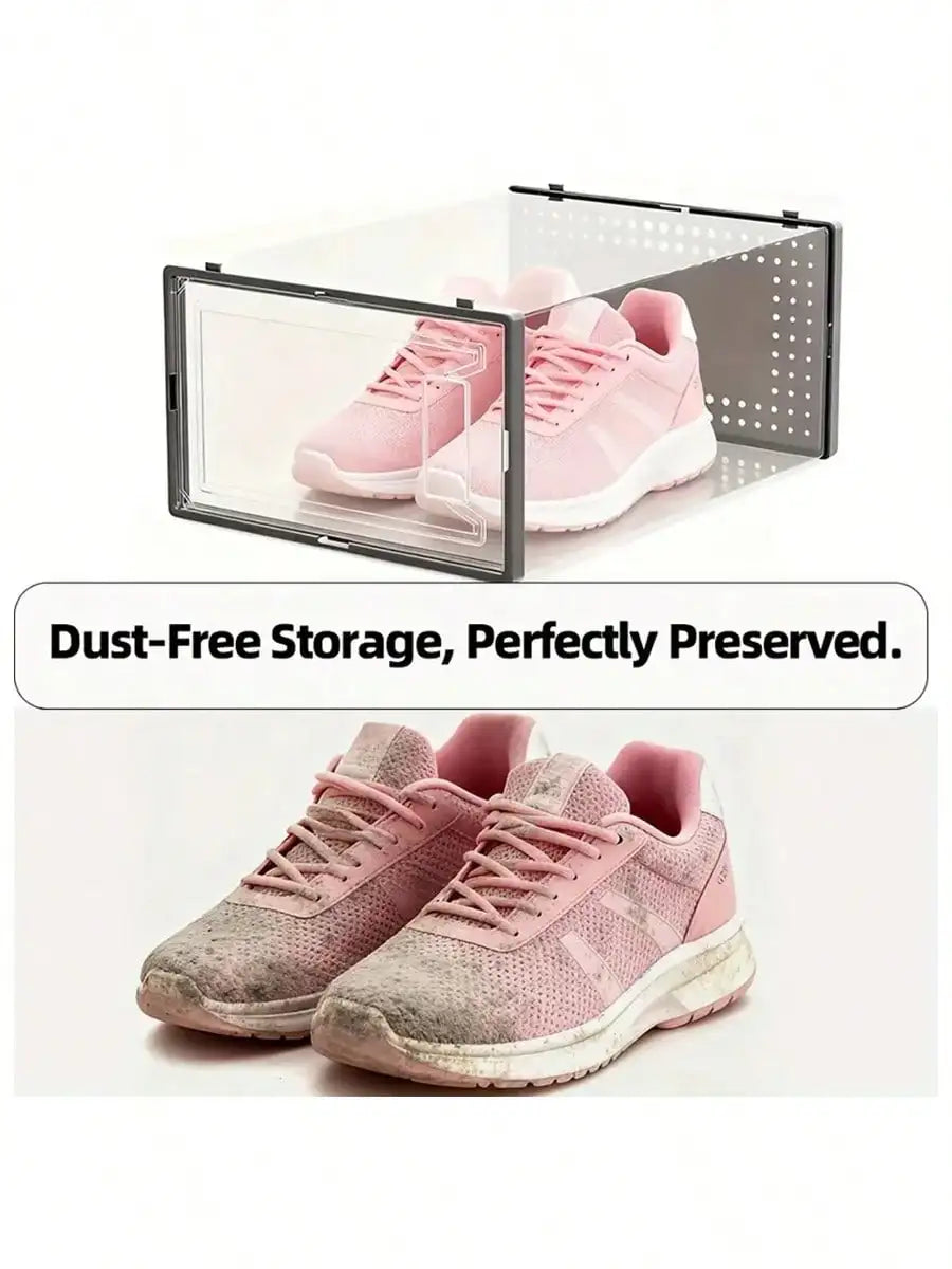 12-Pack Clear Stackable Shoe Boxes - Plastic, Black, For Closet/Entryway/Under Bed, Also For Toy Storage