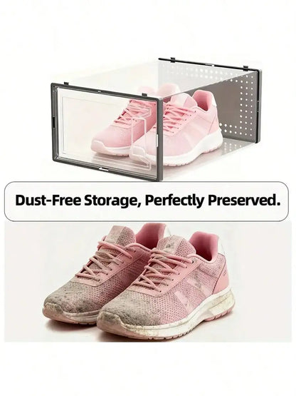 12-Pack Clear Stackable Shoe Boxes - Plastic, Black, For Closet/Entryway/Under Bed, Also For Toy Storage