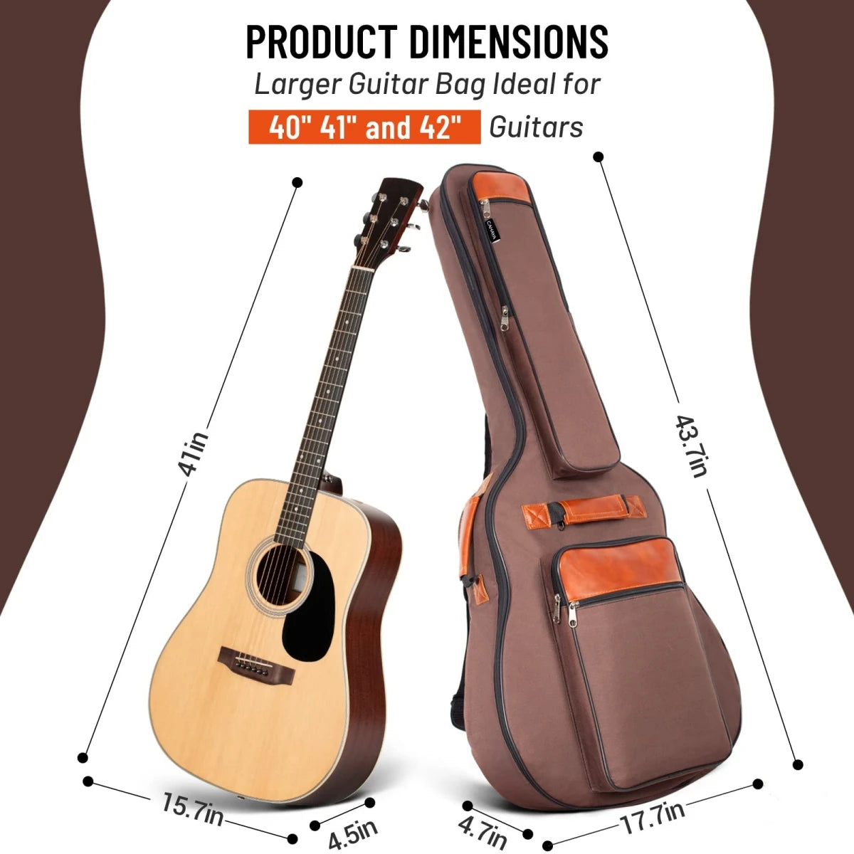 Miwayer Acoustic Guitar Bag 41 Inch Thickened Waterproof Oxford Nylon Double Straps Cotton Padded Guitar Case Gig Backpack