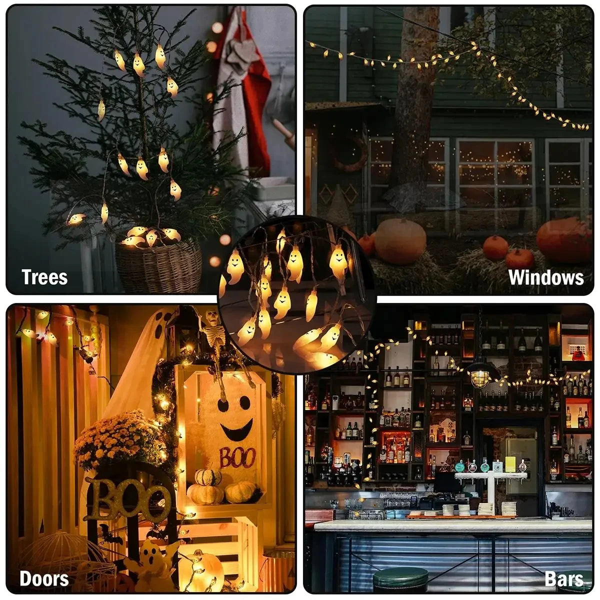 Halloween Ghost Shape LED Fairy Lights Battery Operated Spooky Glow String Horror Decor Prop For Home Holidays Party Decor Lamp