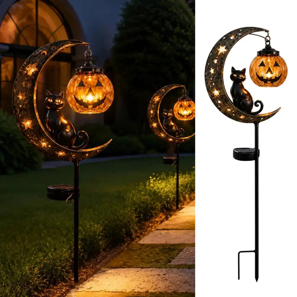 Solar Halloween Lights Halloween Stake Lights Jack-o-lantern Moon Cat Silhouette Waterproof