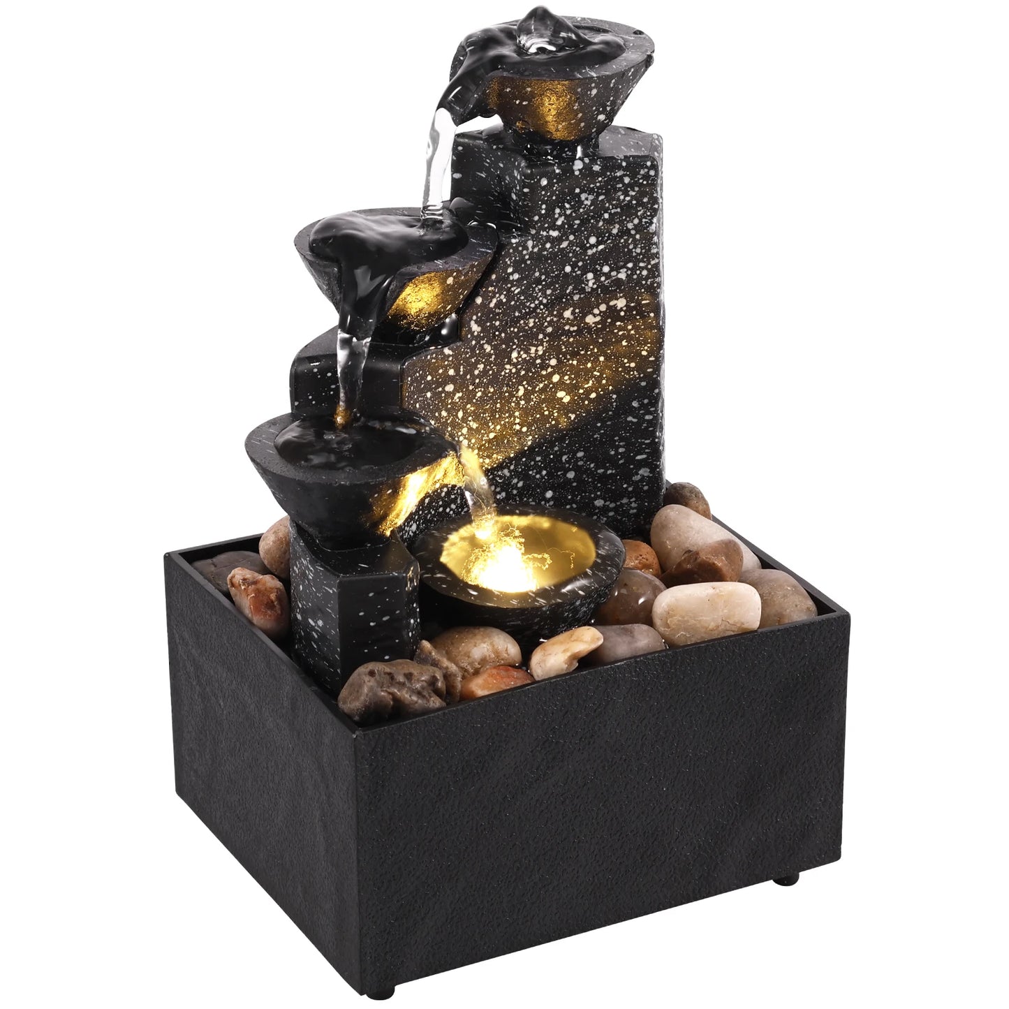 Tabletop Waterfall Home Decor Relaxation Meditation Desktop Fountain with Soft Lights Flowing Water Ornaments