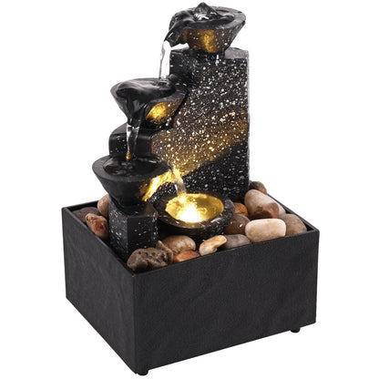 Tabletop Waterfall Home Decor Relaxation Meditation Desktop Fountain with Soft Lights Flowing Water Ornaments