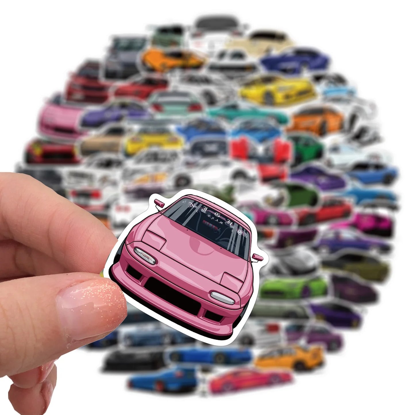 100PCS Cartoon JDM Racing Car Collection Graffiti Stickers DIY Classic Travel Bag Decoration Stickers