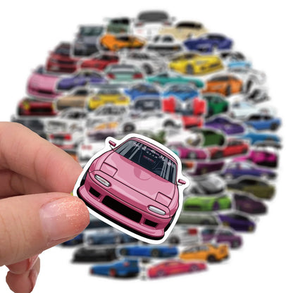 100PCS Cartoon JDM Racing Car Collection Graffiti Stickers DIY Classic Travel Bag Decoration Stickers