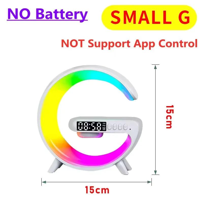 Multifunction Wireless Charger Stand Pad RGB Light Alarm Clock Speaker Fast Charging Dock Station