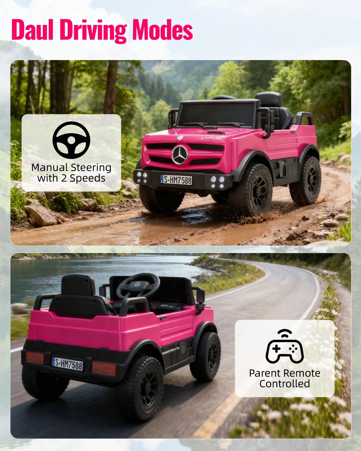 12V Mercedes-Benz Unimog Ride-On Car for Kids | Remote Control, LED Lights, Music Player & Safety Belt – Perfect Gift for Ages 3