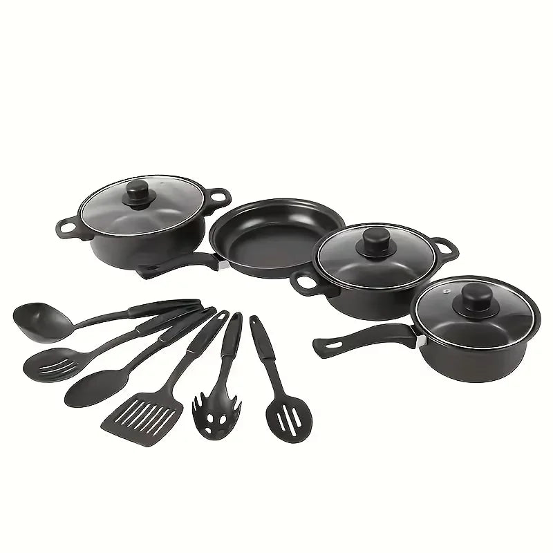 13-Piece Nonstick Cookware Set Black - Induction Compatible Pot Pan Set with Frying Pan & Utensils
