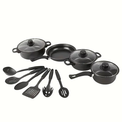 13-Piece Nonstick Cookware Set Black - Induction Compatible Pot Pan Set with Frying Pan & Utensils