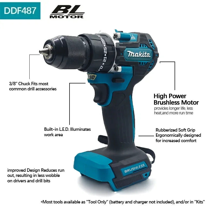 Makita DDF487 Brushless Lithium Electric Driver Electromechanical Drill Screwdriver Makita 18V Battery