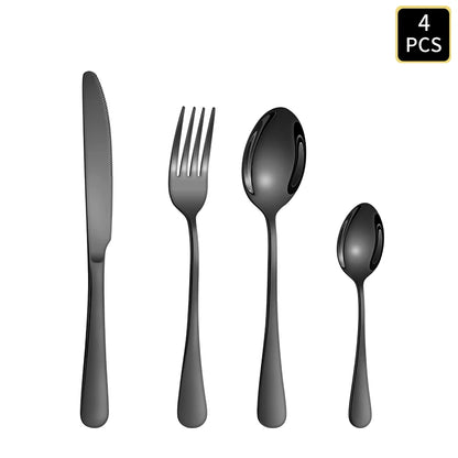 4/6/16/24pcs Black stainless steel cutlery 1010 round handle knife, fork and spoon cutlery set suitable for home and hotel