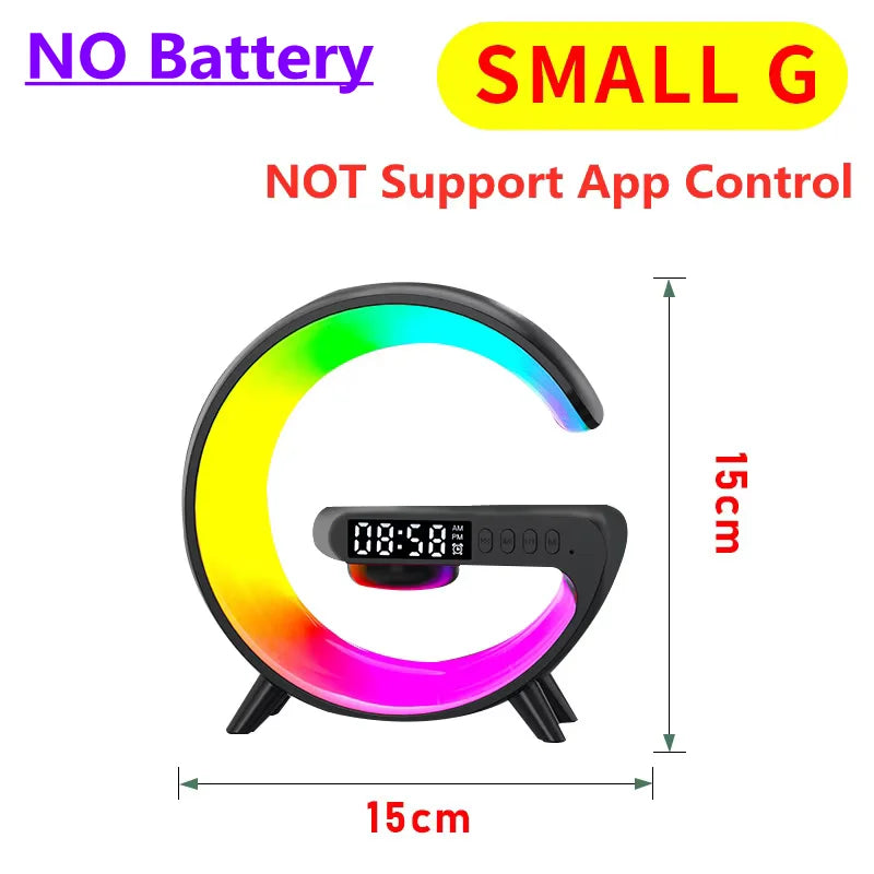 Multifunction Wireless Charger Stand Pad RGB Light Alarm Clock Speaker Fast Charging Dock Station