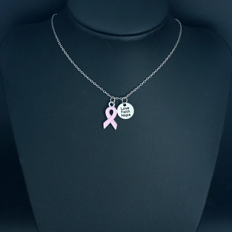 10PCS Lot Stainless Steel Chain with Yellow Pink Ribbon Hope Pendant Necklace Breast Cancer Awareness Jewelry