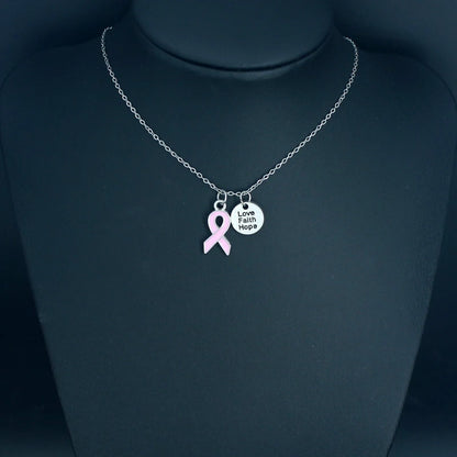 10PCS Lot Stainless Steel Chain with Yellow Pink Ribbon Hope Pendant Necklace Breast Cancer Awareness Jewelry