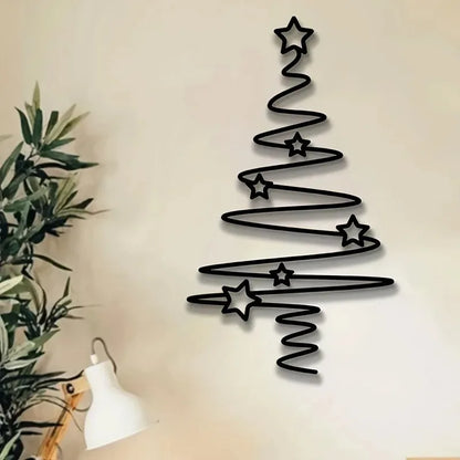 1pc Metal Christmas Tree Wall Art - Holiday Star Ornaments Indoor Outdoor Decor