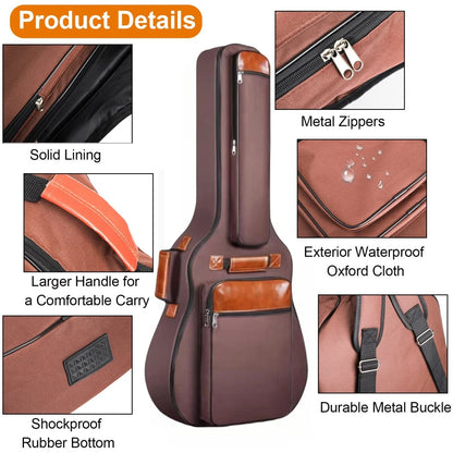 Miwayer Acoustic Guitar Bag 41 Inch Thickened Waterproof Oxford Nylon Double Straps Cotton Padded Guitar Case Gig Backpack